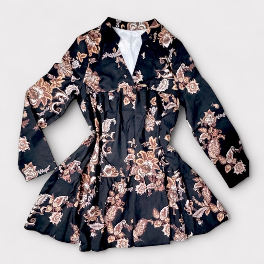 CUPSHE XS Paisley Floral Retro Puff Sleeve Mini Dress